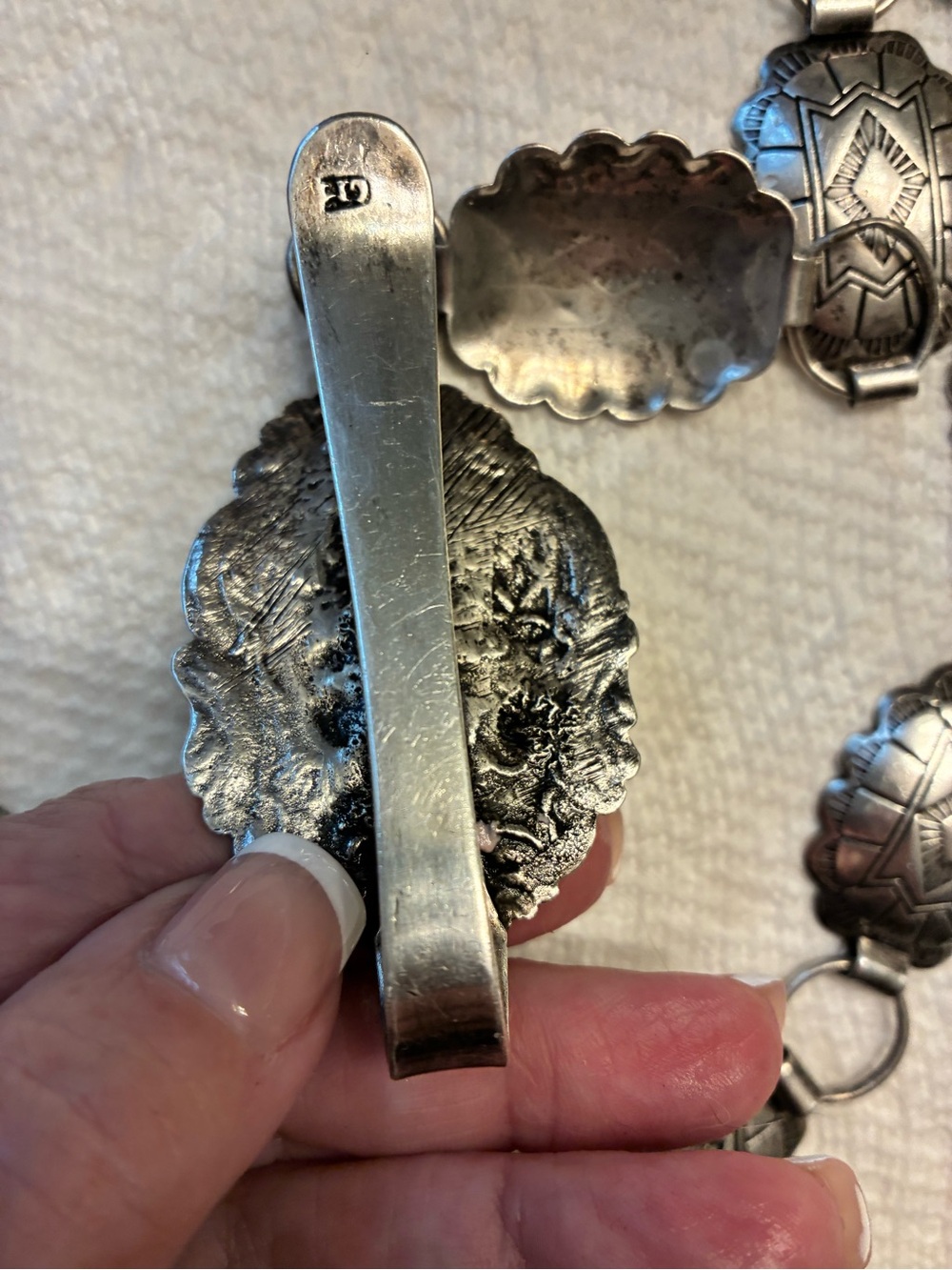 Vintage Sterling Silver Concho Link Belt 30” with Ornate Buckle - Picture 2 of 4